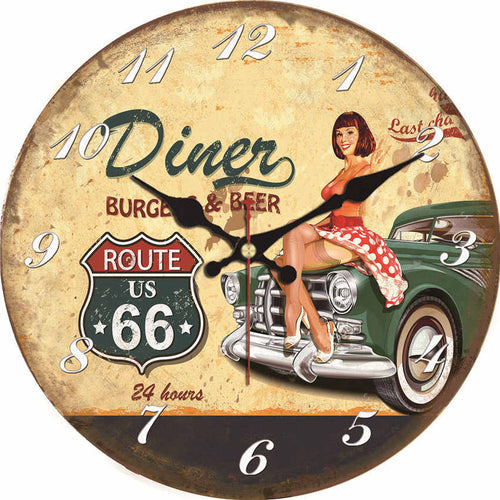 Diner Route 66 Clock